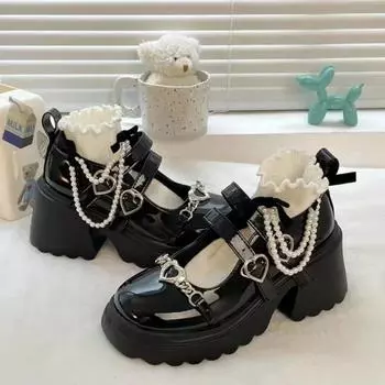 Новые туфли на высоком каблуке в стиле Лолита для женщин, туфли на платформе в стиле панк, японские женские туфли Мэри Джейн из лакированной кожи, черная готическая обувь 35