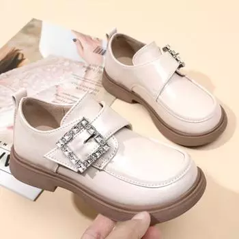 Новые туфли принцессы из кожи для девочек, модные британские детские школьные черные туфли на плоской подошве, весенне-осенние детские туфли Мэри Джейн 26 бежевый