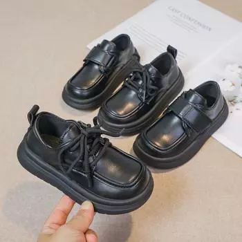 Новые туфли принцессы из кожи для девочек, черные туфли для школы, формальная униформа, универсальные детские туфли на плоской подошве, модные матовые туфли из искусственной кожи 26