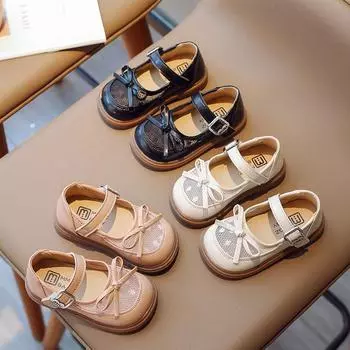 Новые туфли принцессы с мягкой подошвой для девочек осенью года одноклассников являются модными для детей. Туфли из кожи с сеткой-бантом. 22 розовый