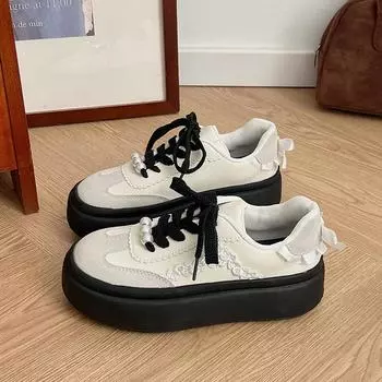 Новые туфли с бантом, женская обувь, милые туфли с большим круглым носком, туфли на платформе 35