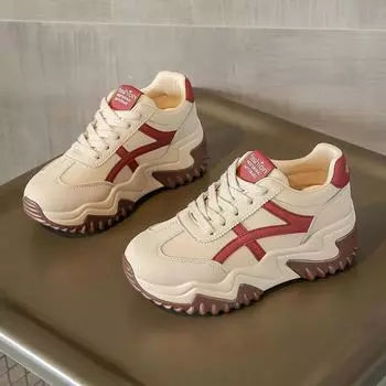 Новые туфли с цветными блоками, толстая подошва, увеличенная высота, кожаные спортивные туфли, модная студенческая женская обувь в корейском стиле 35