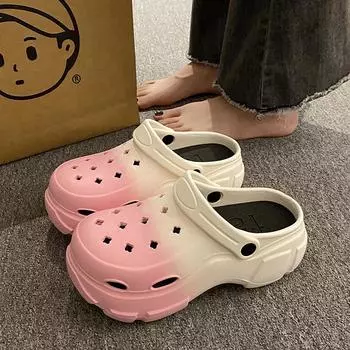 Новые туфли с градиентными отверстиями, женские тапочки, летние, толстые, нескользящие, пляжные сандалии, модные, милые, домашние тапочки для отдыха 36-37