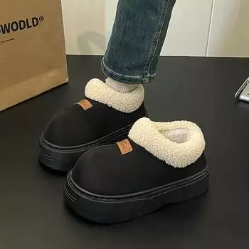Новые туфли с круглым носком и глубоким ртом для женщин 2024 года, высококачественная зимняя обувь на платформе для отдыха на открытом воздухе, короткие плюшевые женские туфли без застежек 36-37 бежевый