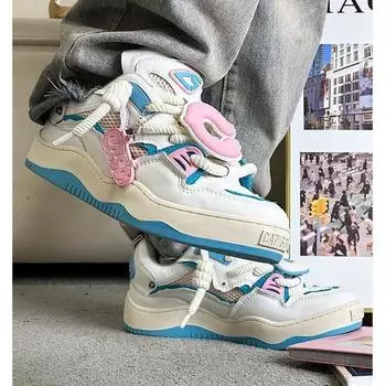 Новые туфли с особым интересным дизайном и буквами «Хлеб», универсальные туфли для скейтборда на толстой подошве для пар, повседневная спортивная обувь 35 синий