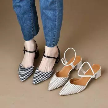 Новые туфли с острым носком на квадратном каблуке, босоножки на высоком каблуке, летнее платье, вечерние, легкие, подходящие по цвету, модный, простой, базовый стиль 35 бежевый