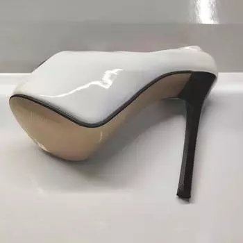 Новые туфли женские из лакированной кожи с тонким каблуком высотой 19 см, черного и белого цвета, большого размера, с эффектом «рыбьего рта», на высоких каблуках 34 белый