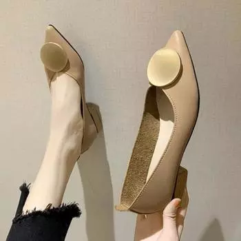 Новые туфли женские каблуки каблук женские весна новые металлические пуговицы мода женские Chaussure Femme Zapatos Mujer 35 чёрный