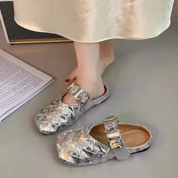 Новые туфли женские с закрытым носком женские тапочки модные женские туфли с квадратным носком стразы плоские сандалии для отдыха 35 золотой