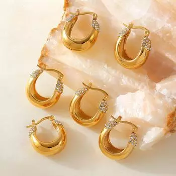 Новые U-образные геометрические липкие бриллиантовые модные серьги темперамент ретро титановая сталь с покрытием из настоящего золота 18 карат простые серьги