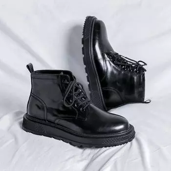 Новые удобные, ноские, средней высоты, черные, на шнуровке, с низким бочонком и круглым носком, 89270-R, кроссовки для мужчин, мотоциклетные ботинки, ковбойские ботинки 38 чёрный