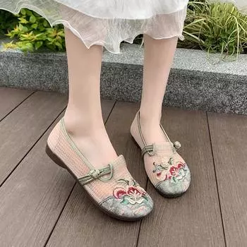 Новые удобные повседневные женские туфли, модные мягкие подошвы, дышащие, ажурные, с вышивкой, плоские туфли для женщин, Zapatos De Mujer 35 зелёный