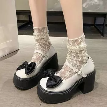Новые удобные туфли Мэри Джейн на толстой подошве с высоким каблуком, повседневные студенческие спортивные туфли с круглым носком, водонепроницаемые туфли на платформе 35