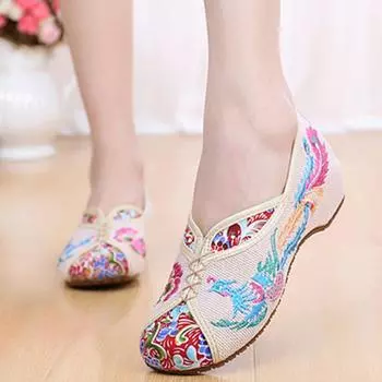 Новые удобные женские одиночные туфли Tdance на среднем каблуке с вышивкой 35 бежевый