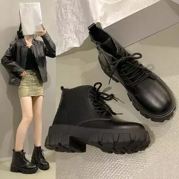 Новые удобные женские туфли до середины голени в корейском стиле на осень/зиму, модные женские ботинки на толстой подошве со шнуровкой и боковой молнией 38
