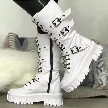 Новые удобные женские туфли на толстой подошве, нескользящие ботинки, повседневные, универсальные, модные, с пряжкой на ремне, мотоциклетные ботинки, зимние женские 35 красный
