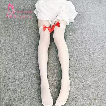 Новые ультратонкие чулки до бедра с белым бантом without bow чёрный