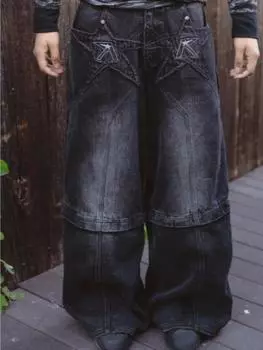 Новые уличные готические панк темные брюки Y2K Harajuku ретро потертые мешковатые джинсы мужские уличные модные прямые брюки S
