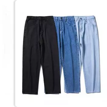 Новые уличные повседневные мужские прямые свободные модные стильные однотонные джинсы с полуэластичной талией, мужские размеры в основном S-2XL M чёрный