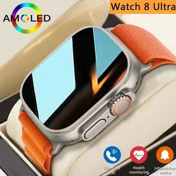 Новые умные часы 8 Ultra Series NFC Smartwatch для мужчин и женщин, Bluetooth-звонки, беспроводная зарядка, фитнес-браслет, 2,20-дюймовый HD-экран + коробка чёрный
