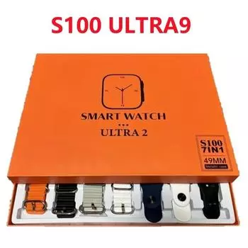 Новые умные часы S100 Ultra с 7 ремешками, 2.2HD AMOLED, круглый экран, мониторинг электрокардиограммы, умный защитный чехол Reloj серебряный