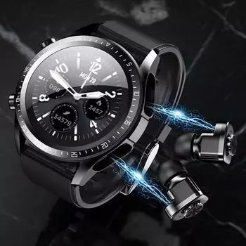 Новые умные часы с гарнитурой JM03 и наушниками TWS Bluetooth, управление звонками и музыкой, измерение артериального давления, умные часы для мужчин Android IOS Silicone чёрный