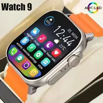 Новые умные часы Watch 9 Ultra 2 49 мм 2024 года, новые NFC для мужчин и женщин, GPS-трекер, Bluetooth, звонки, музыка, игры, беспроводная зарядка, умные часы чёрный
