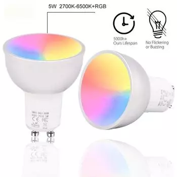 Новые умные светодиодные лампы GU10 WiFi RGBW 5 Вт, лампы с дистанционным управлением и регулируемой яркостью через приложение белый