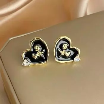 Новые уникальные французские серьги в стиле ретро с черной розой и геометрическим геометрическим цирконием, женские серьги