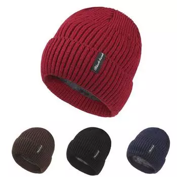 Новые унисекс теплые зимние шапки с буквами, стильные мягкие шапки с меховой подкладкой, толстые зимние вязаные шапки для мужчин и женщин 54cm-62cm темно-синий