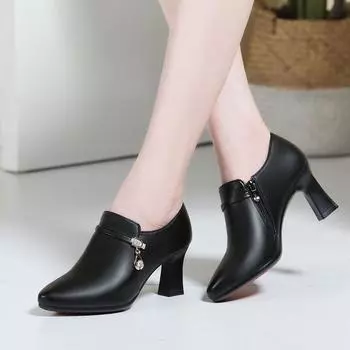 Новые универсальные модные туфли на высоком каблуке весна-осень из кожи 35 абрикосовый