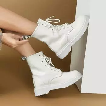 Новые универсальные однотонные женские ботинки для зимы, удобная и теплая верхняя одежда, белые кружевные женские ботинки с круглым носком 35