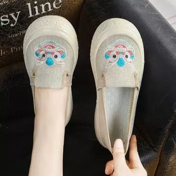 Новые универсальные женские туфли из ткани в национальном стиле из старого Пекина, дышащие, с одной педалью, вышитые, ленивые туфли в национальном стиле, мягкие, однотонные туфли на плоской подошве 35 чёрный