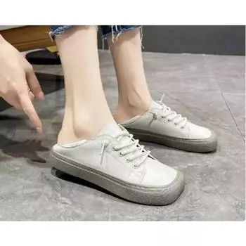 Новые уродливые милые белые туфли Mango Head Two Wear для женщин с квадратным носком и плоской подошвой, универсальная повседневная обувь для женщин 35 бежевый