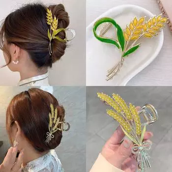 Новые уши пшеницы, когти для волос для женщин, модные кристаллы, колос пшеницы, цветок, заколка для волос, металлические волосы, крабовый коготь, аксессуары для волос для девочек