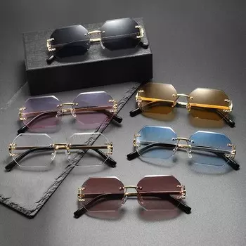 Новые усовершенствованные солнцезащитные очки без оправы с отделкой, мужские модные индивидуальные солнцезащитные очки с дужкой, женские солнцезащитные очки чёрный