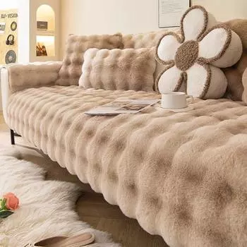 Новые утолщенные плюшевые чехлы для диванов, зимние однотонные полотенца для диванов, нескользящие чехлы для диванов, универсальный коврик для дивана для современного домашнего декора 30x50cm pillowcase бежевый