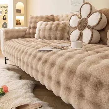 Новые утолщенные плюшевые чехлы для диванов, зимние однотонные полотенца для диванов, нескользящие чехлы для диванов, универсальный коврик для дивана для современного домашнего декора 70x70