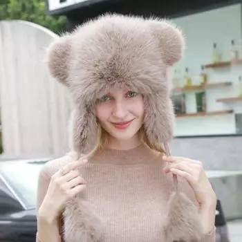 Новые утолщенные женские шапки из искусственного лисьего меха на осень и зиму, модные теплые ухозащитные универсальные милые шапки-бомберы 56-58cm белый