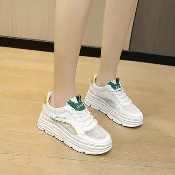 Новые увеличивающие рост стельки, белые туфли с растворенной сеткой, женские сетчатые туфли 7 см, летние, дышащие, сетчатые, на платформе, для спорта в свободное время 34