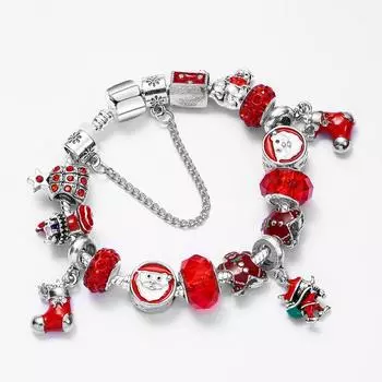 Новые ювелирные аксессуары, модный мультяшный браслет-подвеска, Рождественская коллекция, браслет с бусинами и большими отверстиями, зимний красный браслет для девочек, хорошее качество 20cm золотой