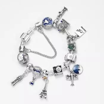 Новые ювелирные аксессуары, модный мультяшный самолет, кулон, браслет-подвеска, Рождественская коллекция, браслет с голубым звездным небом для девочек 17cm золотой