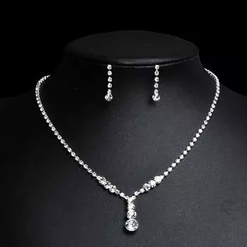 Новые ювелирные изделия, комплект из 2 предметов с простыми бриллиантами и каплями воды, ожерелье со стразами, серьги, аксессуары для свадебного платья белый