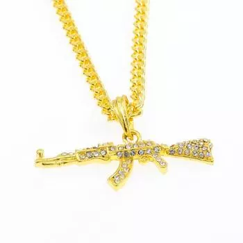 Новые ювелирные изделия Личность Хип-хоп АК-47 Пулемет Пистолет Ожерелье Европейская и Американская Мода Мужская Подвеска серебряный