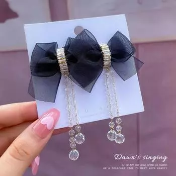 Новые ювелирные изделия, милые черные, белые женские серьги с бантом, милые тканевые кружевные банты с бантом, модные серьги-подвески, ювелирные изделия в подарок