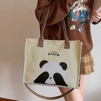 Новые в большой вместимости сумки через плечо простые холщовые женские сумки через плечо модные сумки с принтом панды женские сумки-шопперы