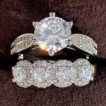 Новые великолепные 2 шт./компл. обручальные кольца для женщин, роскошные кольца с кристаллами циркония ААА, модные ювелирные изделия высокого качества 8