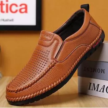 Новые верхние слои натуральной кожи для мужчин, кожаные туфли с защитой от скольжения, кожаные мокасины с мягкой поверхностью D10 38 коричневый