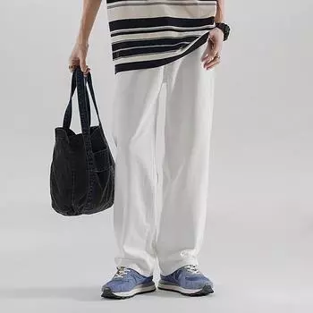 Новые весенне-летние хлопковые белые свободные прямые джинсы мужские брюки широкие штаны 28