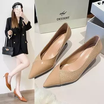 Новые весенне-летние лакированные женские туфли на высоком каблуке, разноцветные, с острым носком, женские туфли-лодочки, неглубокие мокасины, обувь для женщин 35